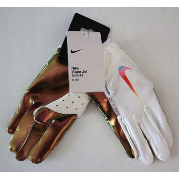 Nike Men' Sz M White/Iridescent Vapor Jet 7.0 Wide-Receiver Football Gloves - Picture 1 of 7